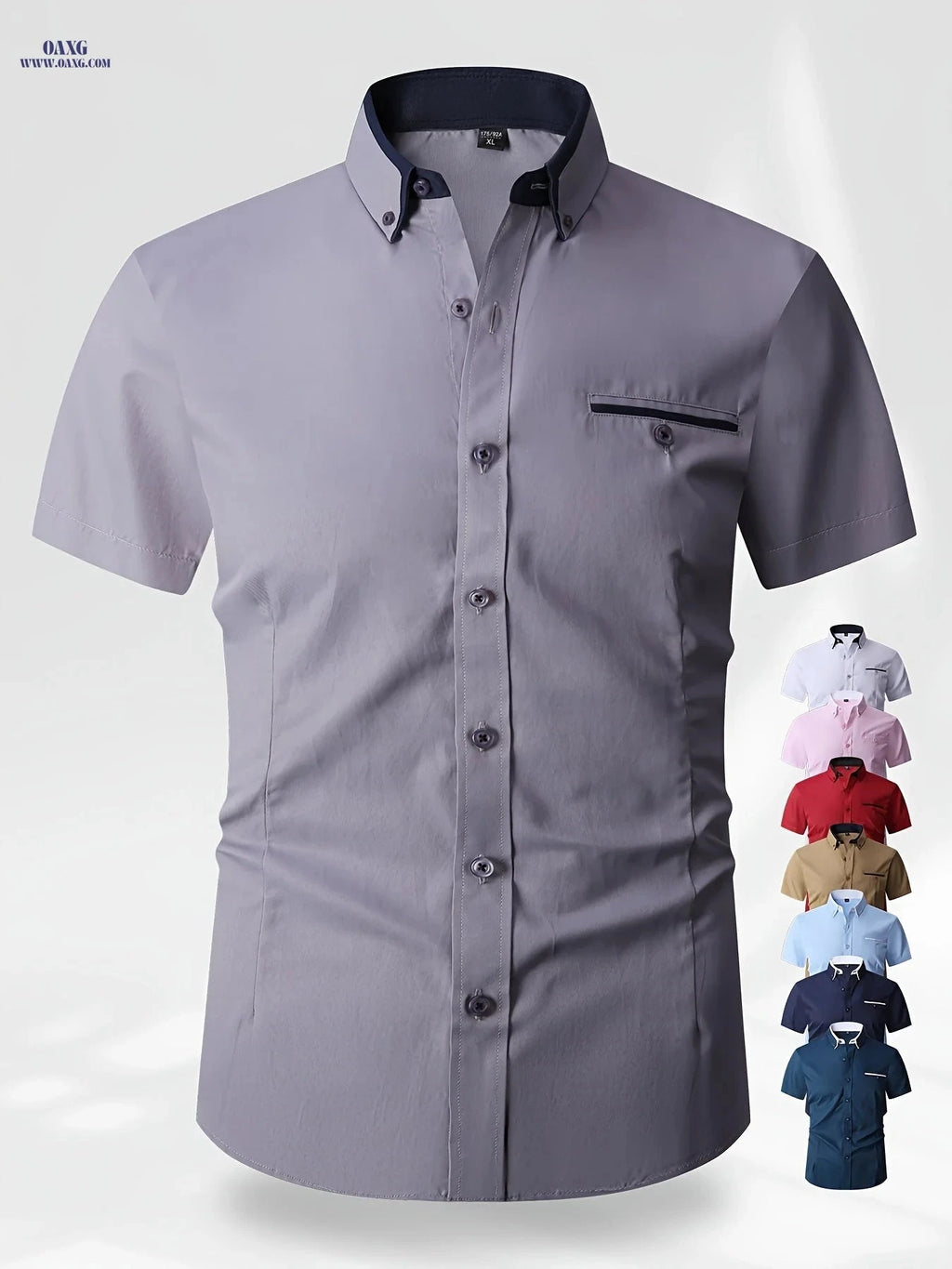 Solid Color Block Men's Shirt - Skin-Friendly Casual Collared Style   OAXG 