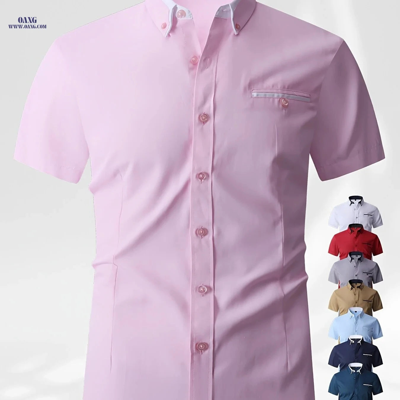 Solid Color Block Men's Shirt - Skin-Friendly Casual Collared Style   OAXG 
