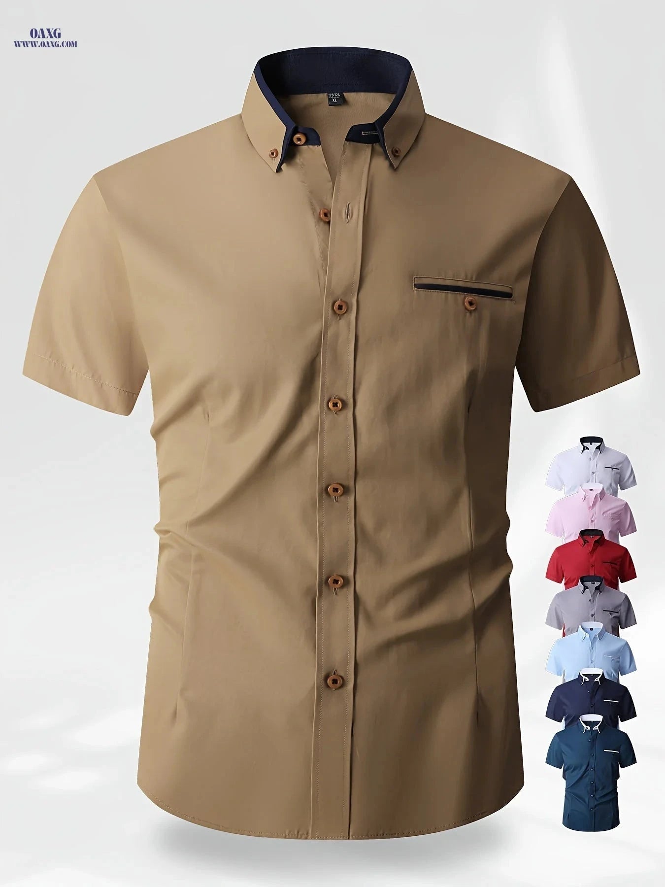 Solid Color Block Men's Shirt - Skin-Friendly Casual Collared Style   OAXG 