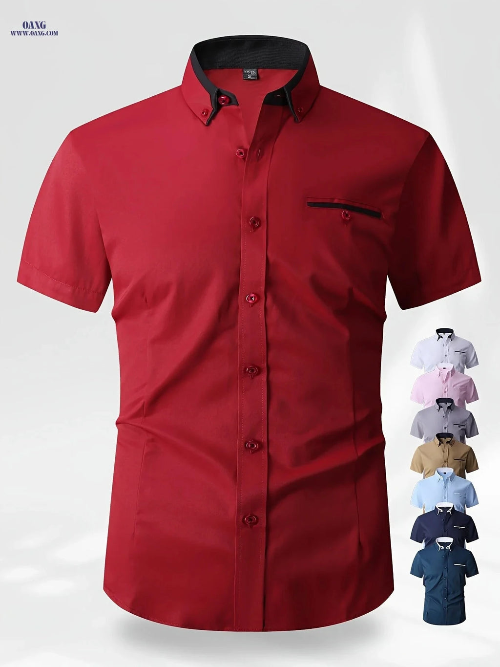 Solid Color Block Men's Shirt - Skin-Friendly Casual Collared Style   OAXG 
