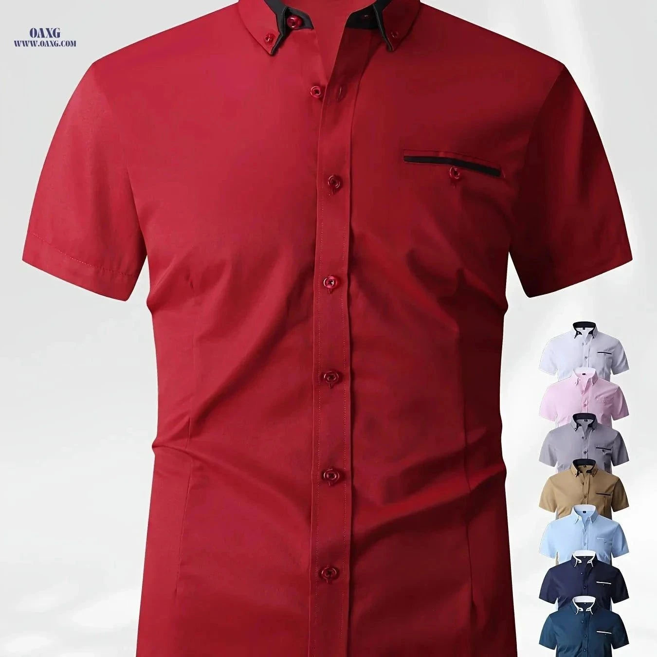 Solid Color Block Men's Shirt - Skin-Friendly Casual Collared Style   OAXG White / FR XXS