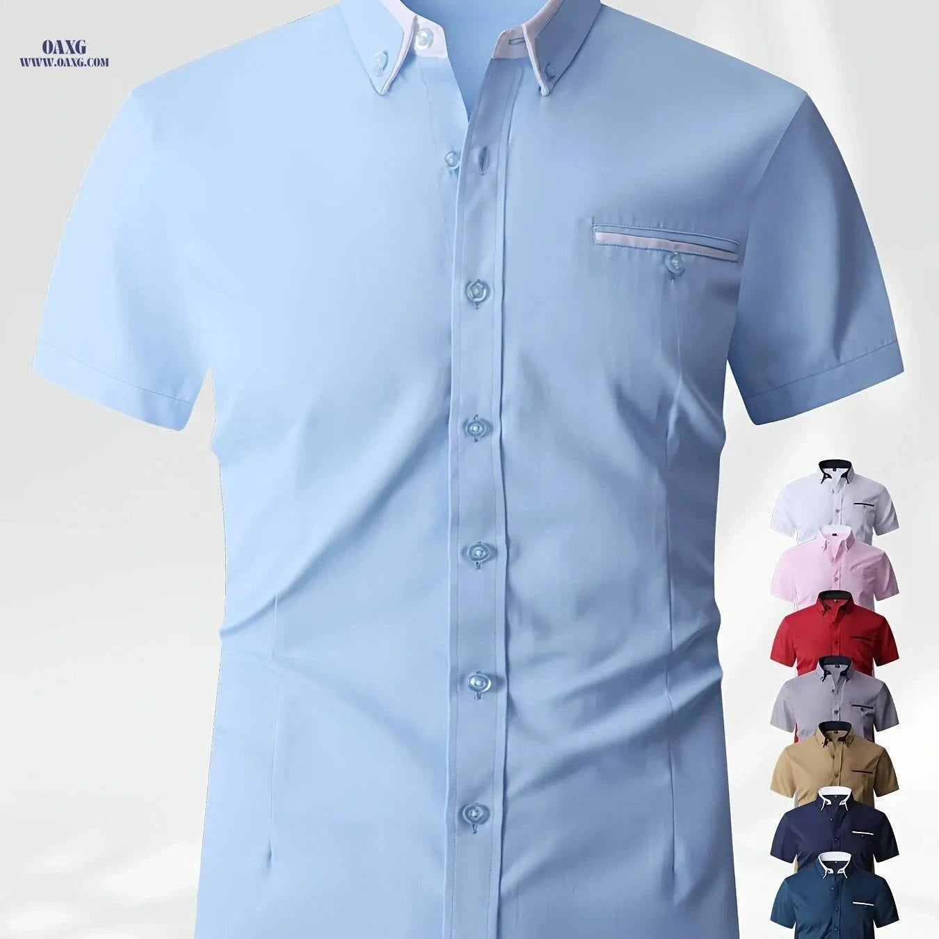 Solid Color Block Men's Shirt - Skin-Friendly Casual Collared Style   OAXG White / FR XXS