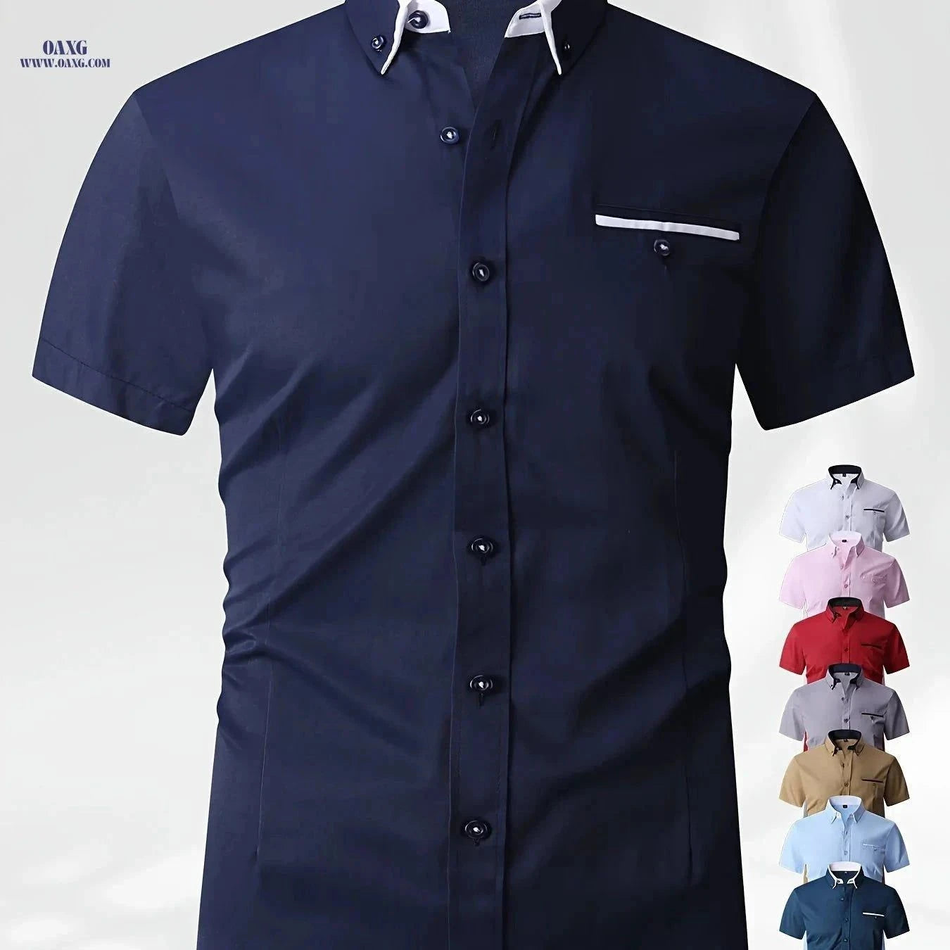 Solid Color Block Men's Shirt - Skin-Friendly Casual Collared Style   OAXG White / FR XXS