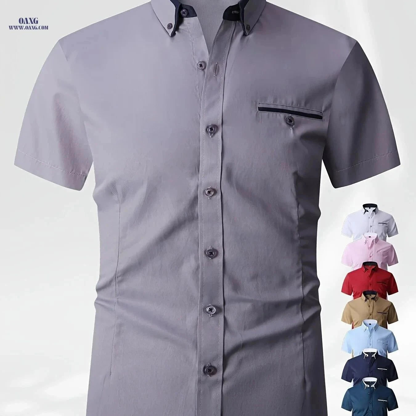 Solid Color Block Men's Shirt - Skin-Friendly Casual Collared Style   OAXG White / FR XXS