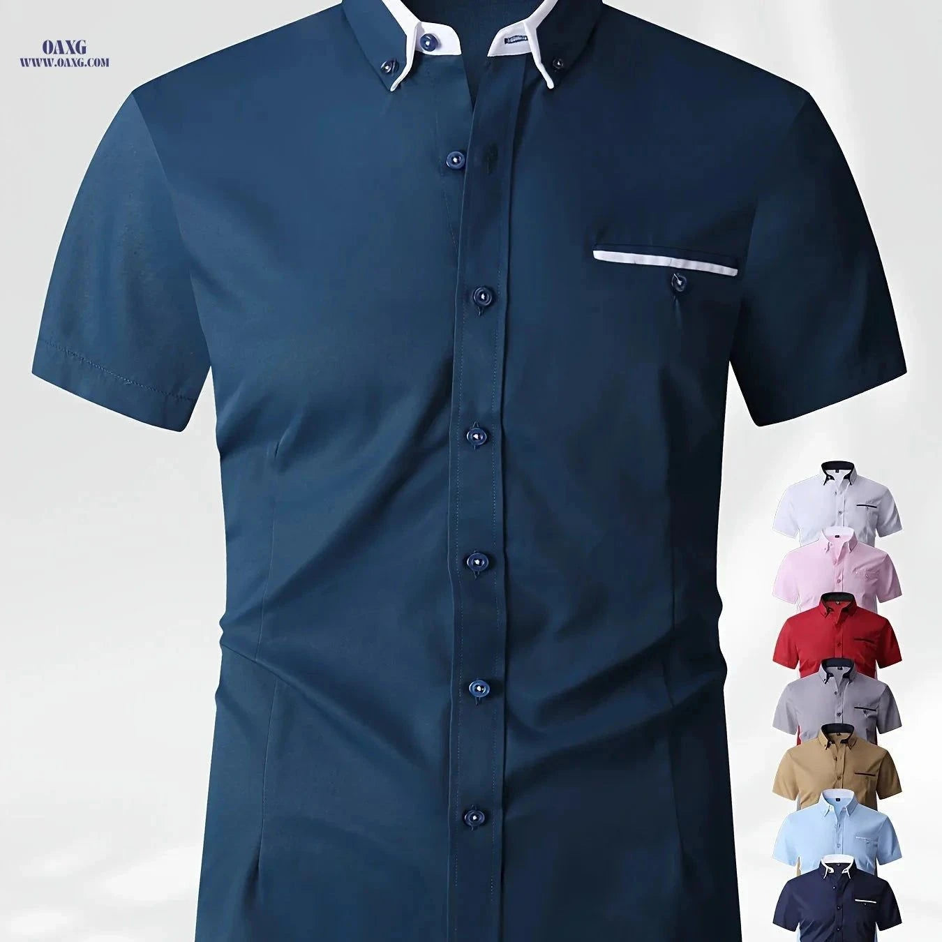 Solid Color Block Men's Shirt - Skin-Friendly Casual Collared Style   OAXG White / FR XXS