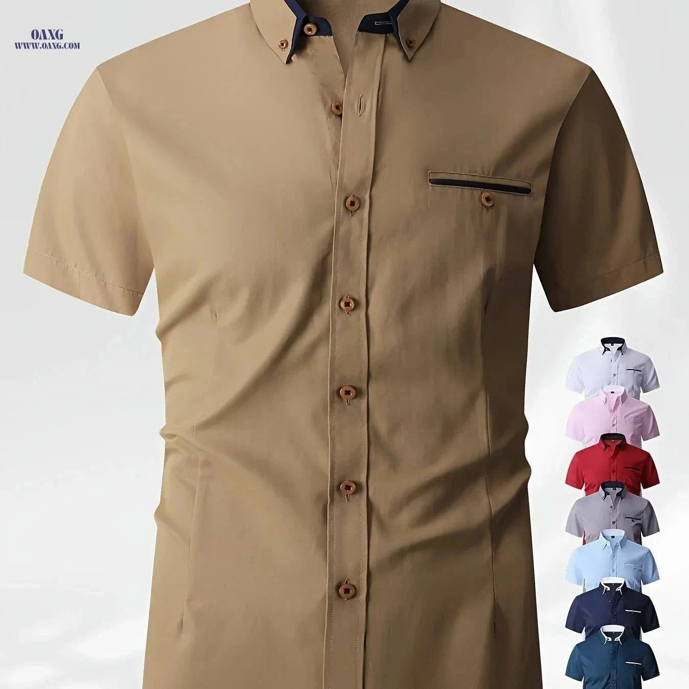 Solid Color Block Men's Shirt - Skin-Friendly Casual Collared Style   OAXG White / FR XXS