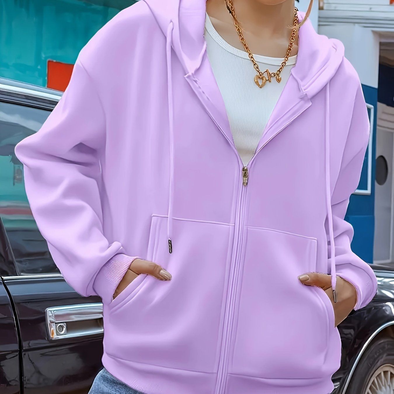 Solid Color European and American Fashion Women's Sports Hooded Zip-Up Sweatshirt for Autumn and Winter   OAXG Burgundy / S