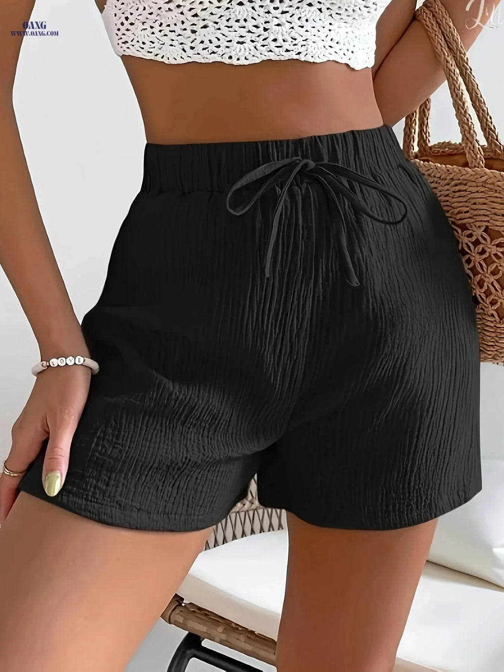 Solid Color Faux Drawstring Women's Shorts - Double Layer Style   OAXG 