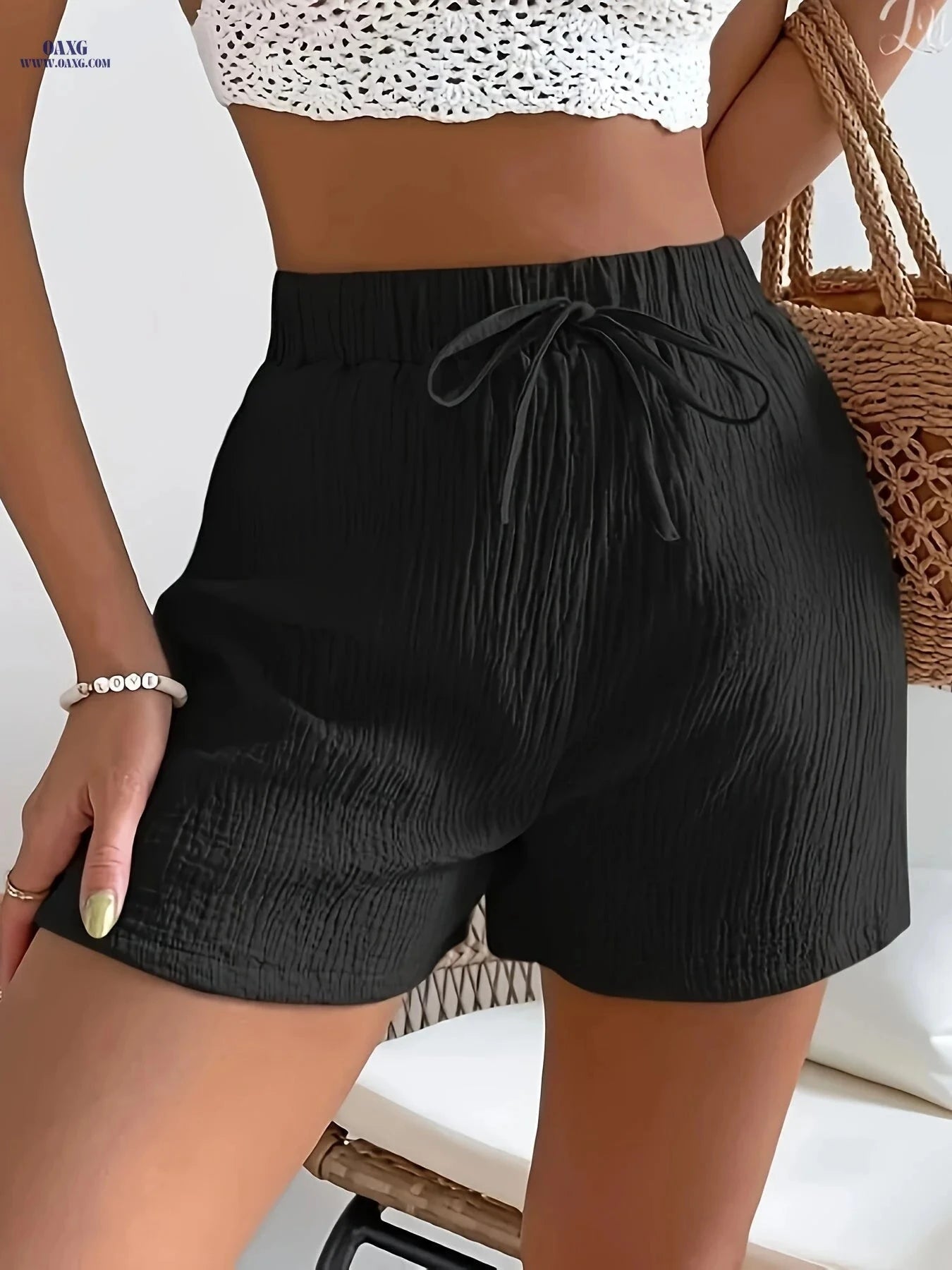 Solid Color Faux Drawstring Women's Shorts - Double Layer Style   OAXG 