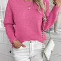 Solid Color Long-Sleeve Knitted Sweater for Women with a Relaxed Drop Shoulder Design.   OAXG 