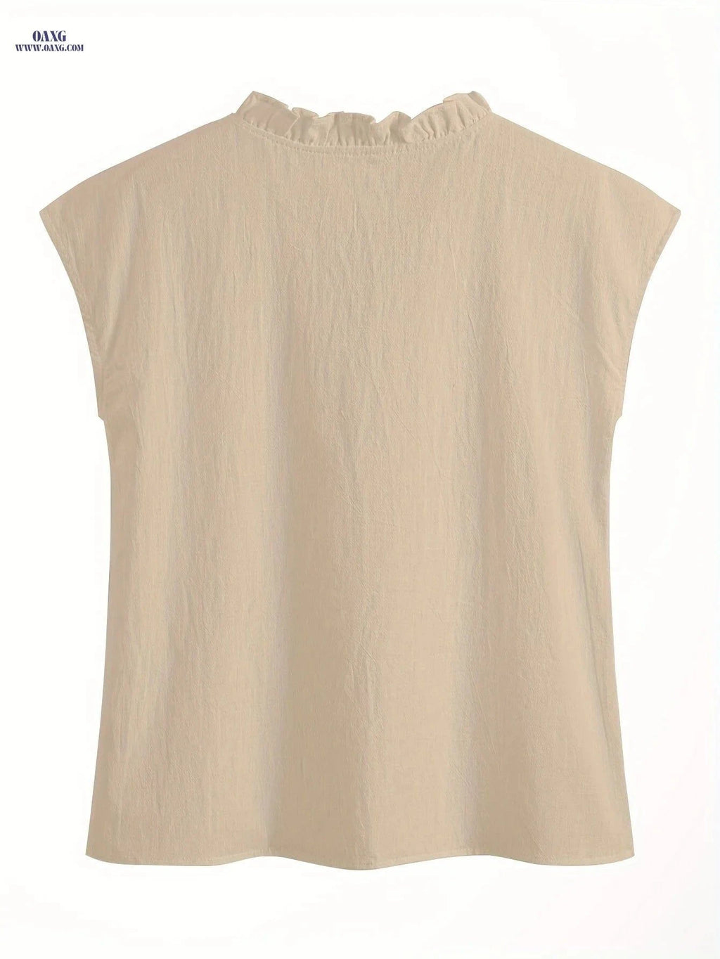 Solid Color Loose Lace Collar Sleeveless Top - 100% Cotton, V-Neck   OAXG White / S