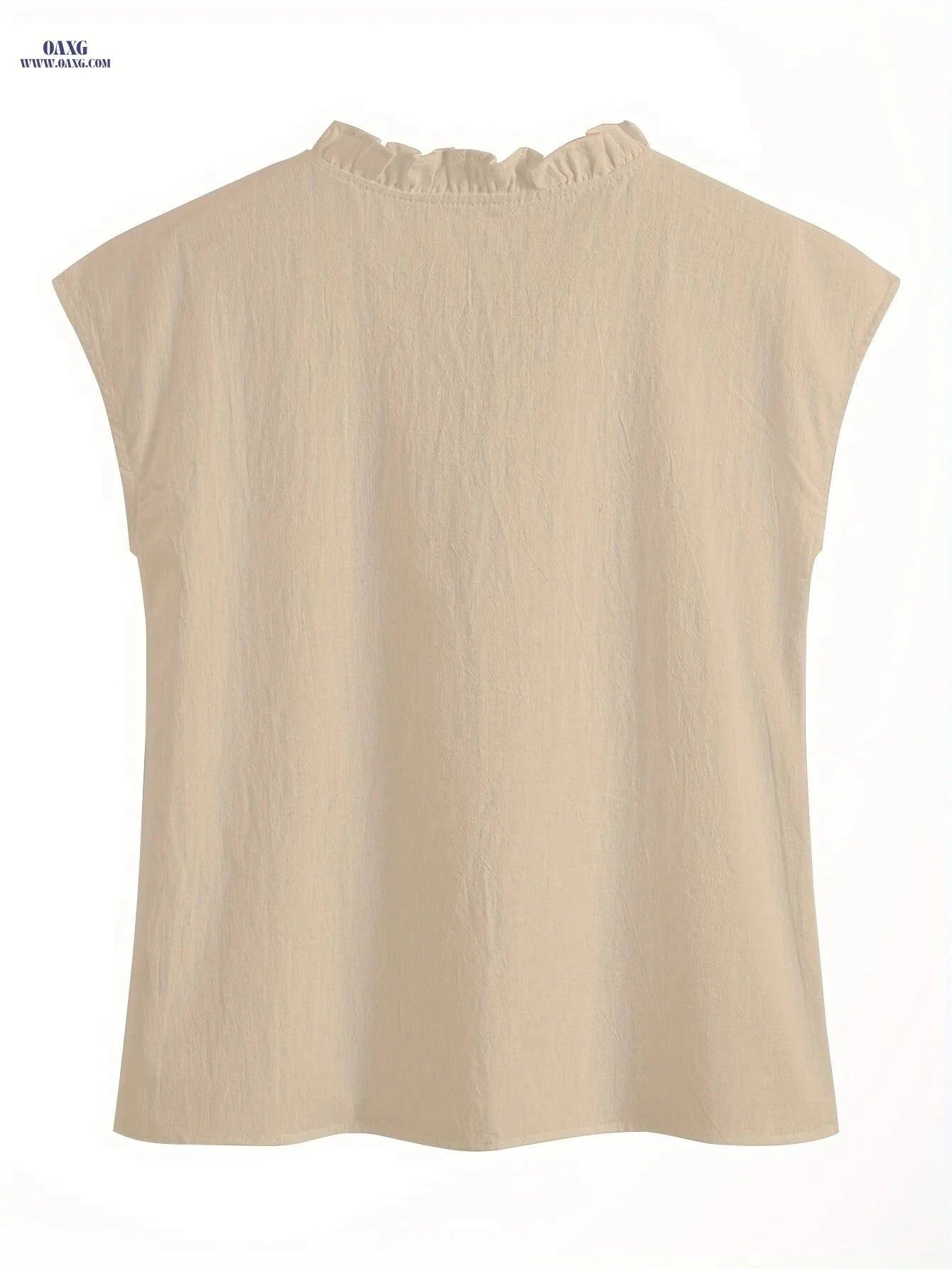 Solid Color Loose Lace Collar Sleeveless Top - 100% Cotton, V-Neck   OAXG White / S
