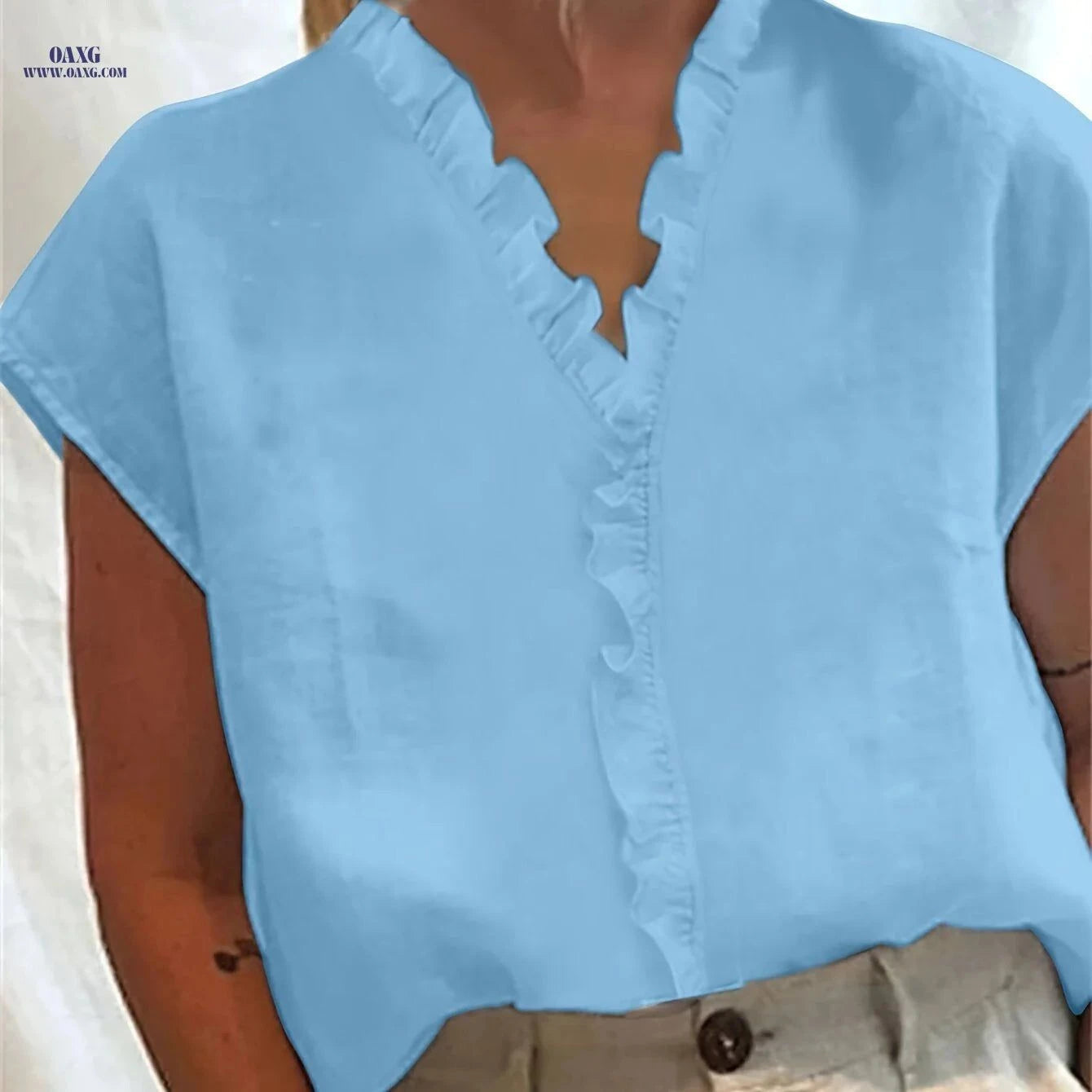 Solid Color Loose Lace Collar Sleeveless Top - 100% Cotton, V-Neck   OAXG White / S
