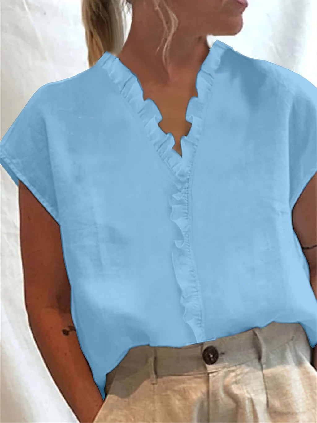 Solid Color Loose Lace Collar Sleeveless Top   OAXG White / S