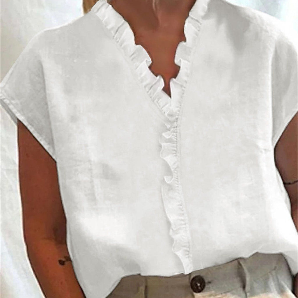 Solid Color Loose Lace Collar Sleeveless Top   OAXG White / S