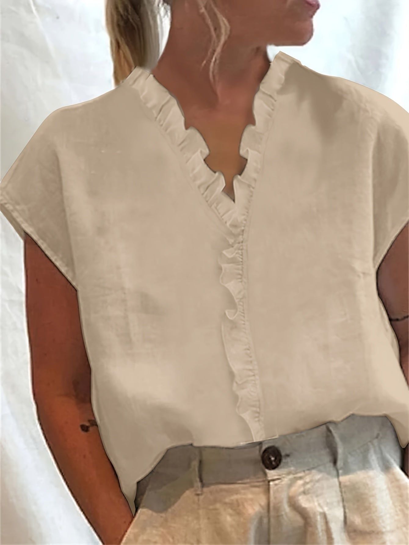 Solid Color Loose Lace Collar Sleeveless Top   OAXG White / S