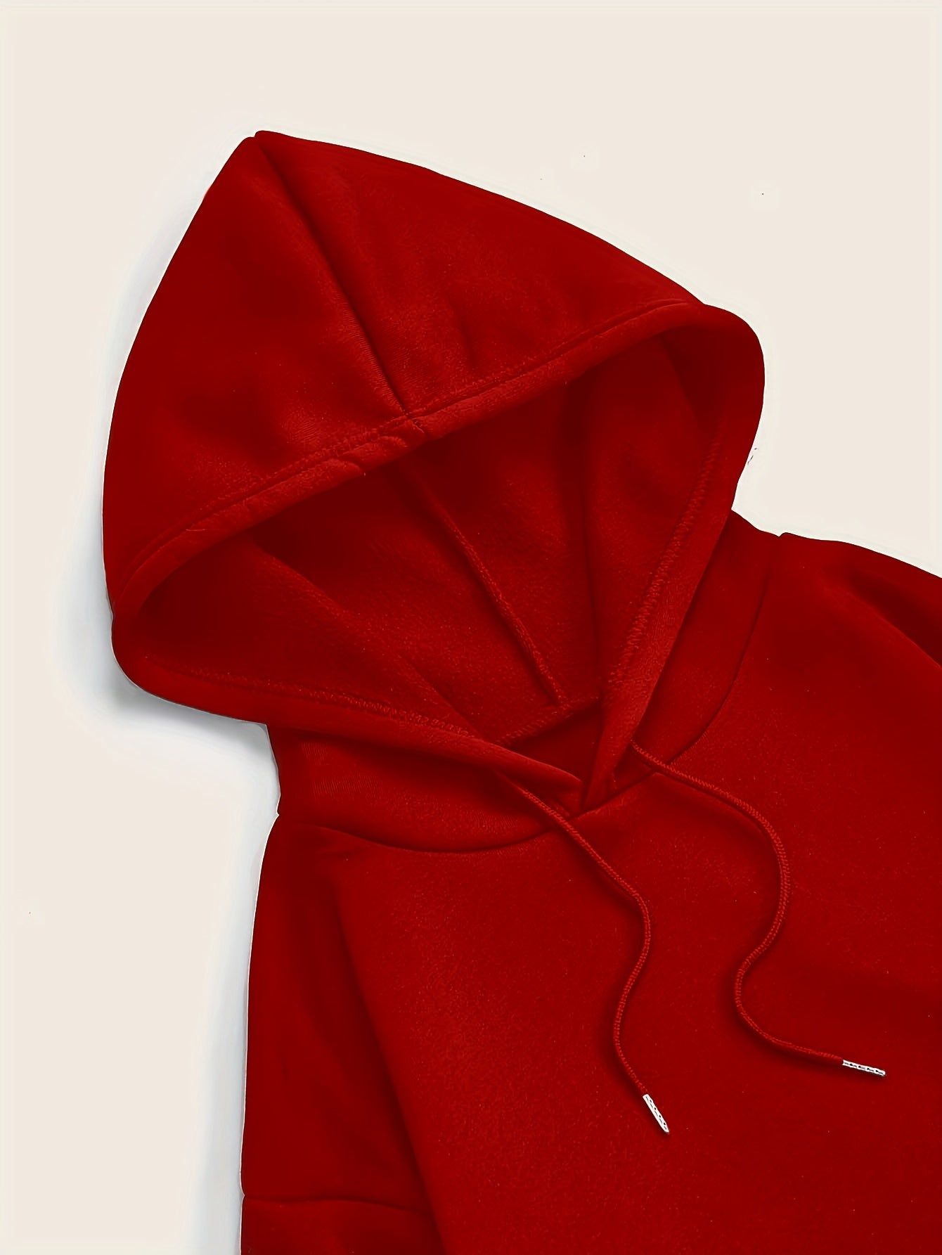 Solid Color Minimalist Clean Cut Fashion Hooded Drawstring Sweatshirt for Women, -Lined Long Sleeve Jacket with Kangaroo Pocket, New Loose Fit Versatile Casual Top for Autumn and Winter   OAXG Red / S