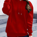 Solid Color Minimalist Clean Cut Fashion Hooded Drawstring Sweatshirt for Women, -Lined Long Sleeve Jacket with Kangaroo Pocket, New Loose Fit Versatile Casual Top for Autumn and Winter   OAXG Red / S