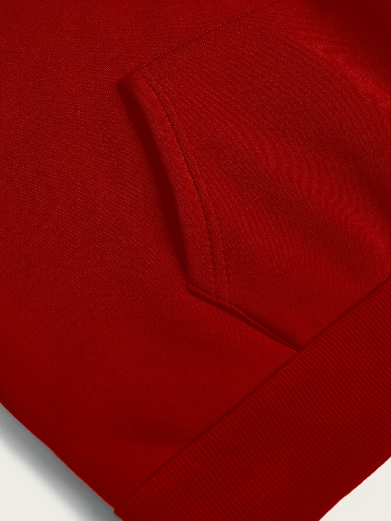 Solid Color Minimalist Clean Cut Fashion Hooded Drawstring Sweatshirt for Women, -Lined Long Sleeve Jacket with Kangaroo Pocket, New Loose Fit Versatile Casual Top for Autumn and Winter   OAXG Red / S