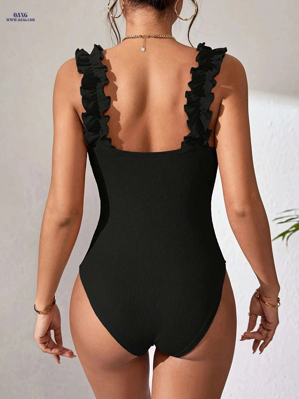 Solid Color Pleated Strap Bodysuit - Sexy Off-the-Shoulder Style   OAXG Black / XS