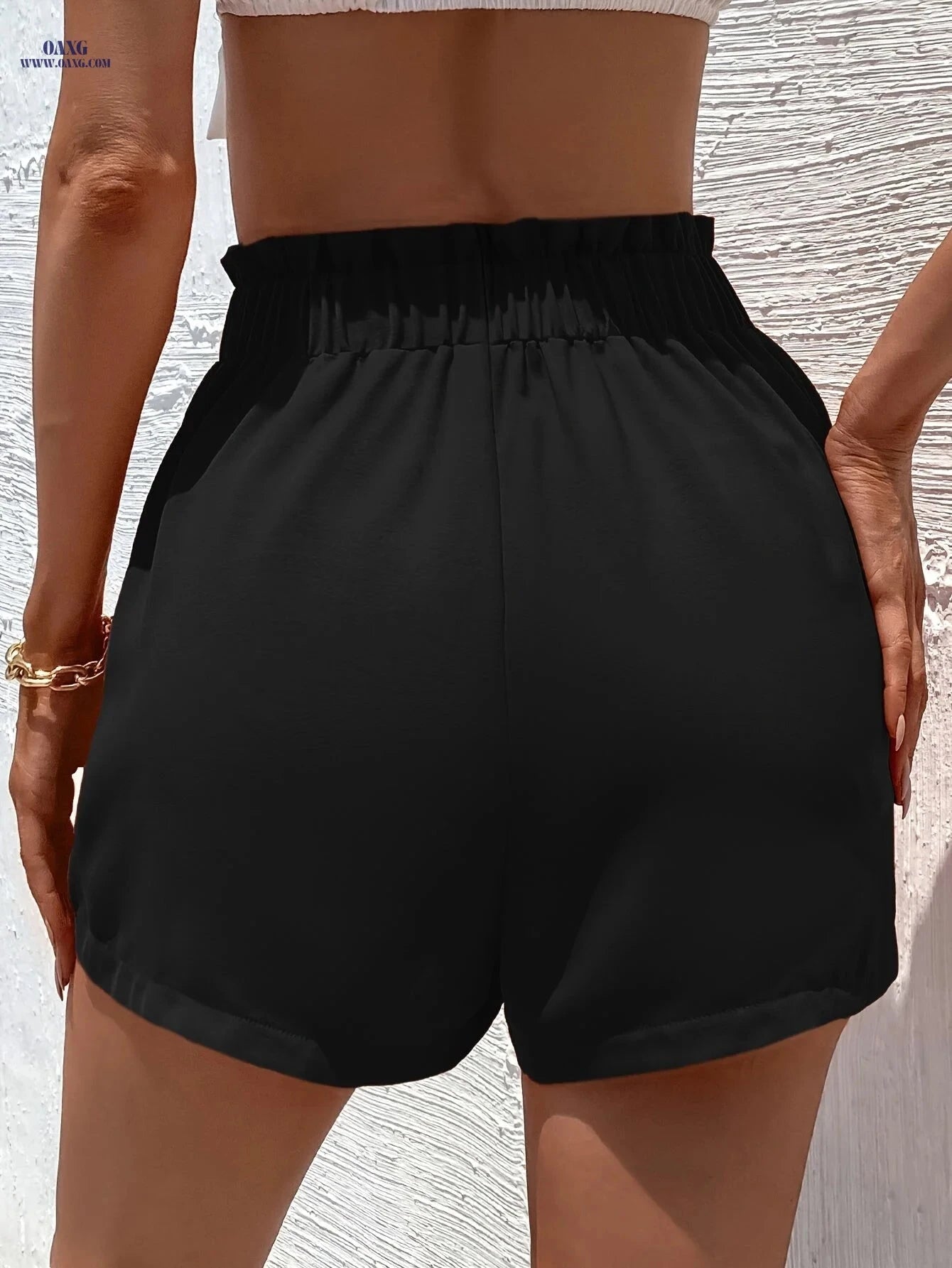 Solid Color Tie Waist Shorts - Casual Women’s Summer Apparel   OAXG 