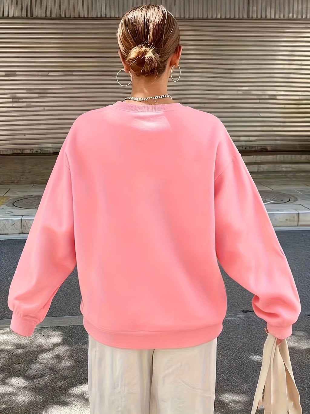 Solid Color Women's Casual Sports Round Neck -Lined Sweatshirt   OAXG Navy Color / S