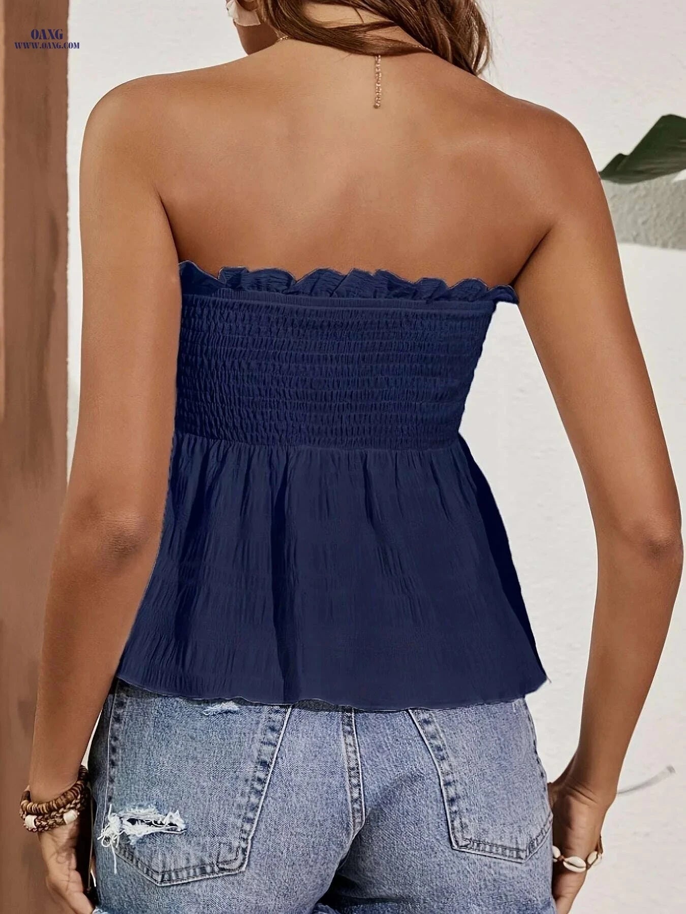 Solid Color Women's Tube Top - Stylish Ruffle Hem for Summer   OAXG 