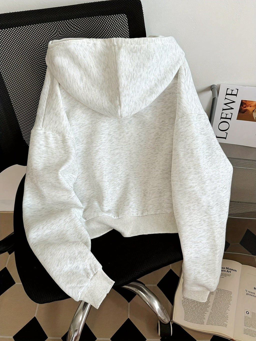 Solid Color Zip-Up Hooded Sweatshirt for Women, Autumn/Winter -Lined Thick Kangaroo Pocket Fashion Cropped Cardigan Long Sleeve Casual Sport Top   OAXG Navy Color / Asian S