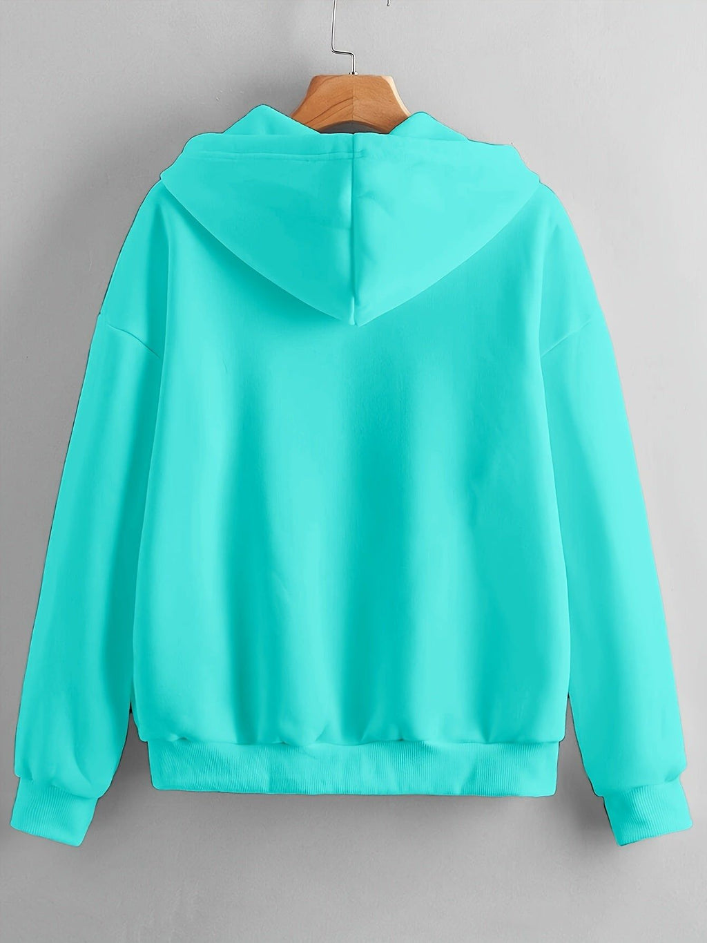 Solid Color Zipper Hooded Sweatshirt Women'S Autumn And Winter Fleece Thickened Kangaroo Pocket Fashion Cardigan Long-Sleeved Casual Sports Top Tide   OAXG Lake Blue / Asian M