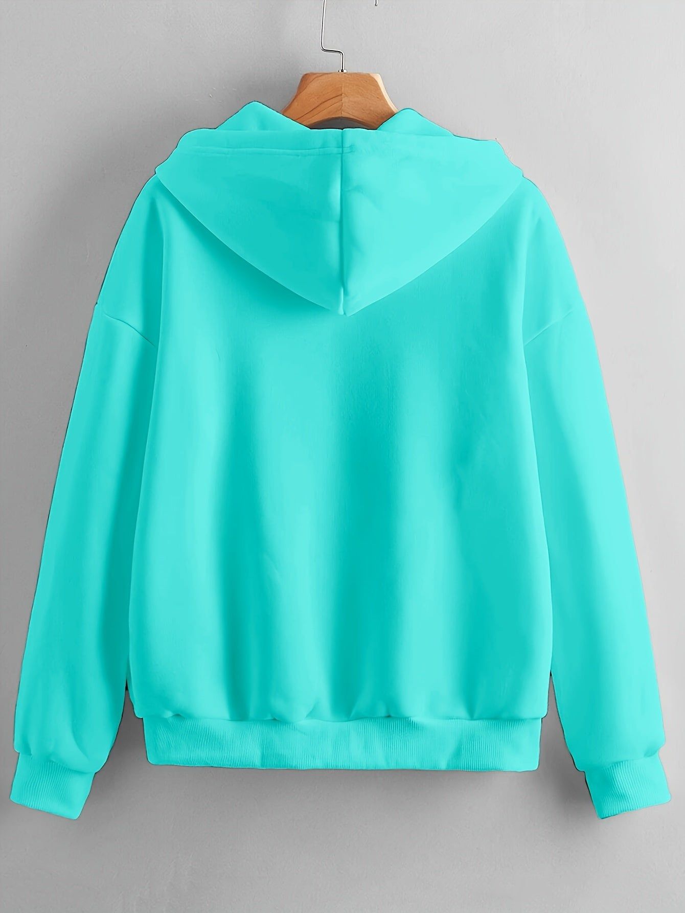 Solid Color Zipper Hooded Sweatshirt Women'S Autumn And Winter Fleece Thickened Kangaroo Pocket Fashion Cardigan Long-Sleeved Casual Sports Top Tide   OAXG Lake Blue / Asian M