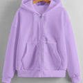 Solid Color Zipper Hooded Sweatshirt Women'S Autumn And Winter Fleece Thickened Kangaroo Pocket Fashion Cardigan Long-Sleeved Casual Sports Top Tide   OAXG Light Purple / S