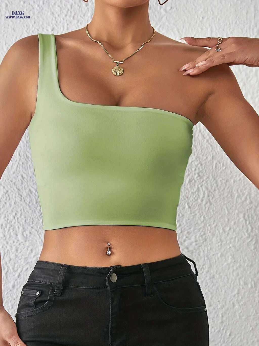Solid One Shoulder Crop Tank Top - Sexy Backless Design for Women   OAXG 