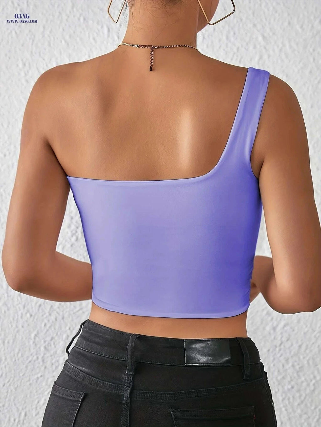 Solid One Shoulder Crop Tank Top - Sexy Backless Design for Women   OAXG 