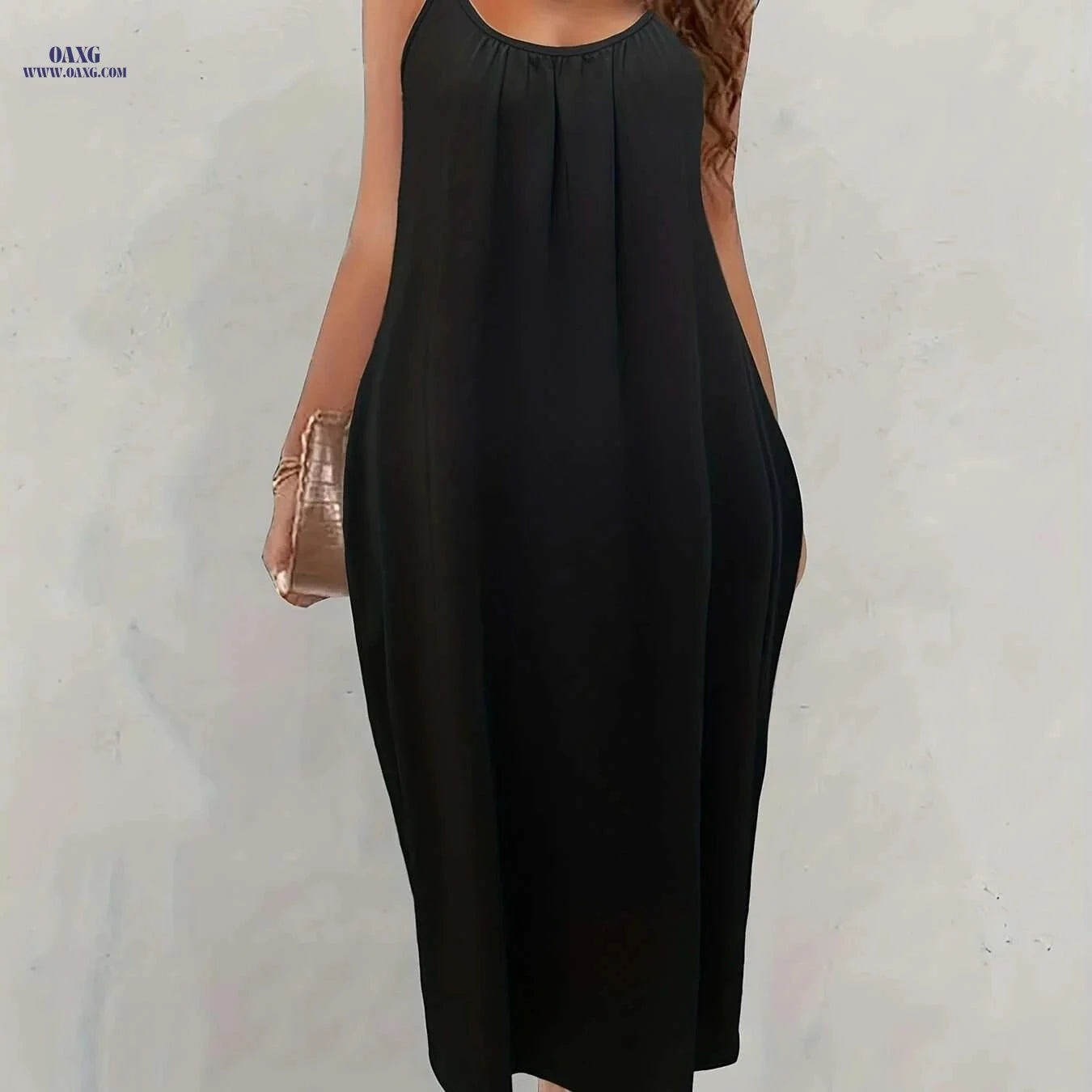 Solid Pockets Maxi Cami Dress - Casual Midi for Summer Wear   OAXG Black / S