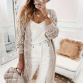 Solid Pointelle Cardigan, Casual Long Sleeve Cardigan, Women'S Clothing   OAXG Khaki / XS