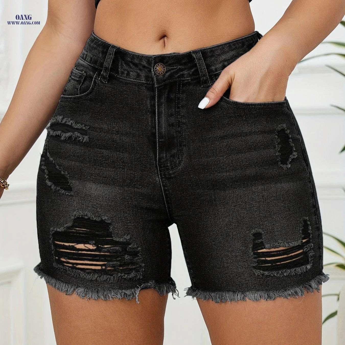 SOLORN High-Elasticity Distressed Denim Shorts - Casual Summer Style   OAXG 