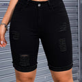 SOLORN Plain-colored Denim Cycling Pants - Cuffed & High Stretch   OAXG Black / XS