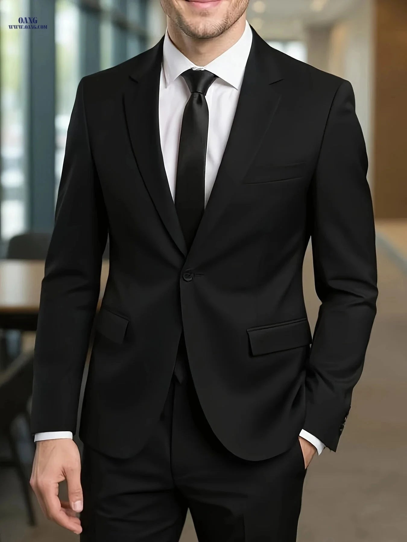 Sophisticated One-Button Suit Set for Men - Jacket and Trousers   OAXG 
