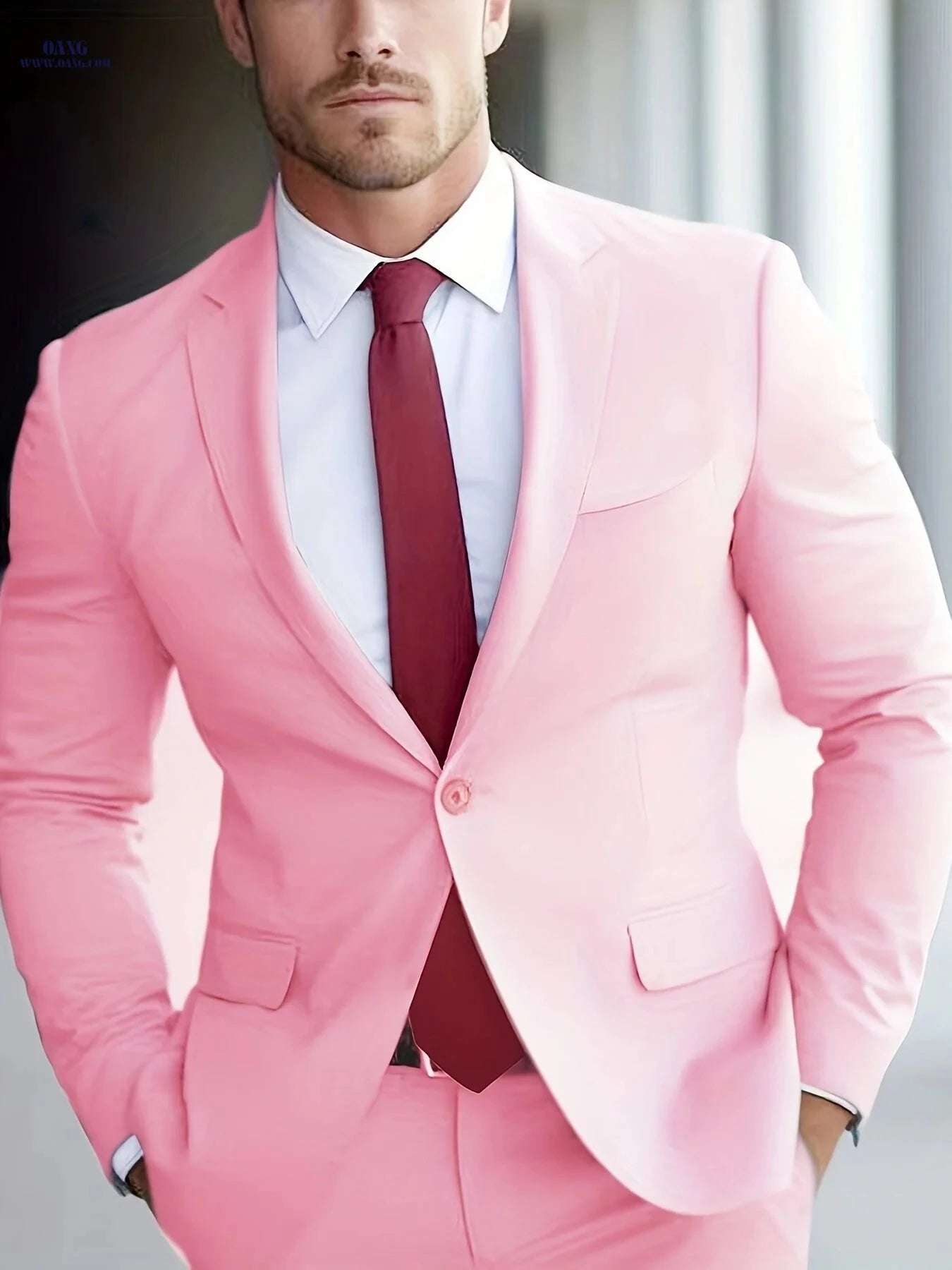 Sophisticated One-Button Suit Set for Men - Jacket and Trousers   OAXG 