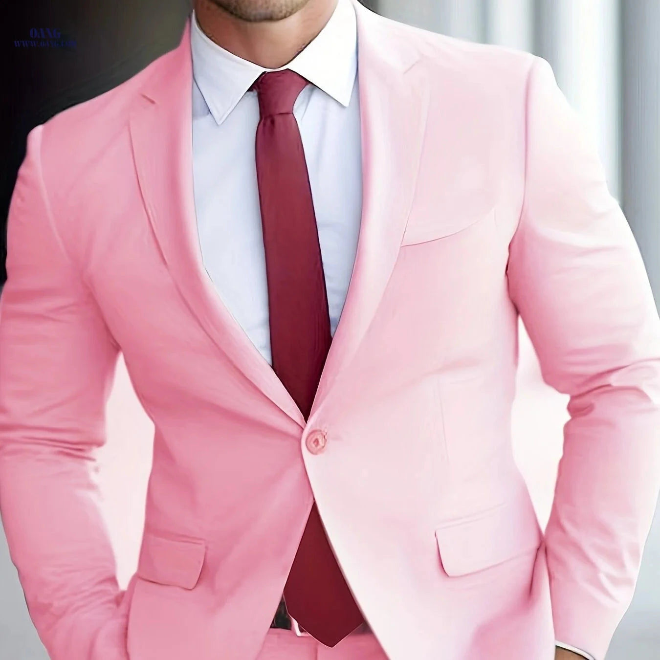 Sophisticated One-Button Suit Set for Men - Jacket and Trousers   OAXG Cinnabar Red / FR S
