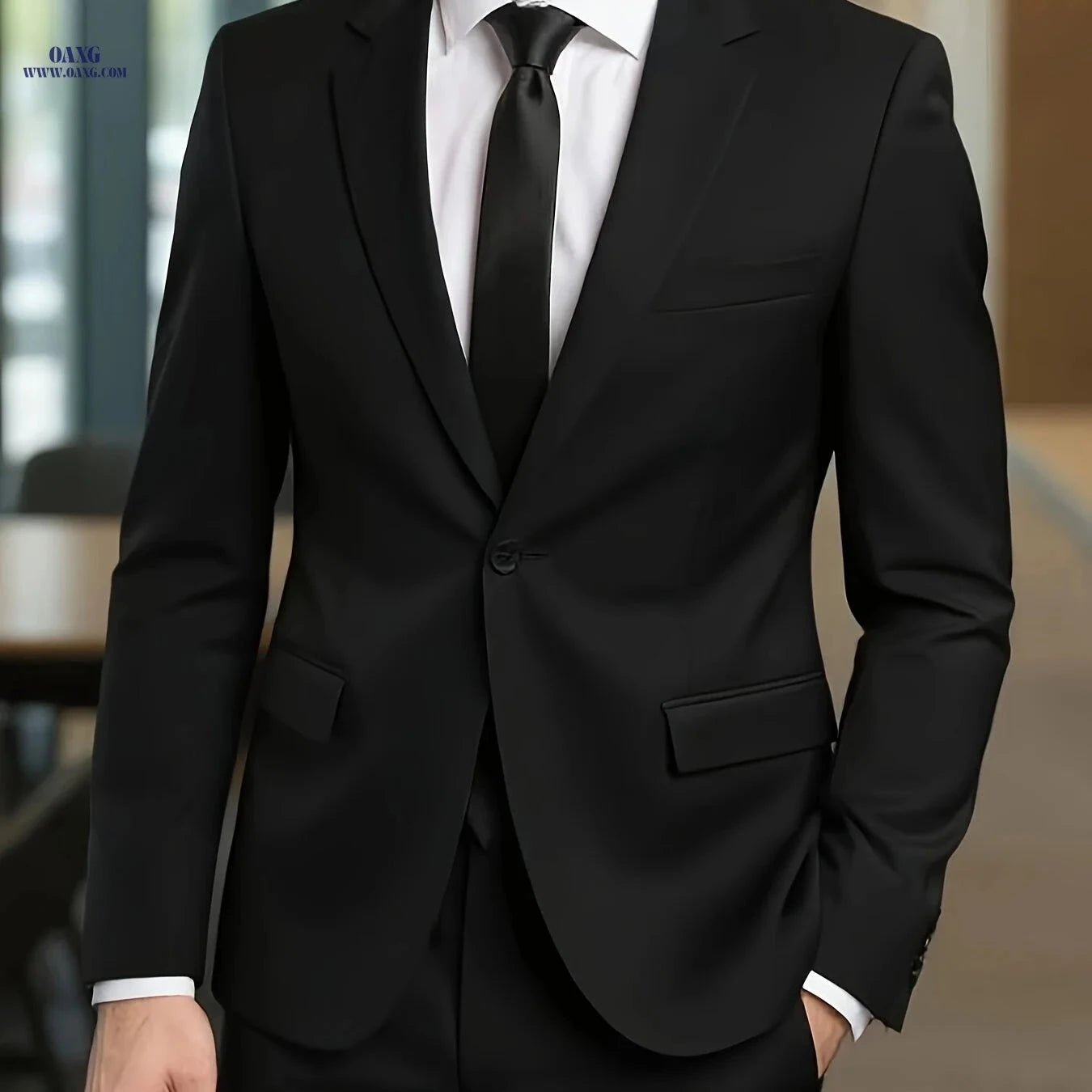 Sophisticated One-Button Suit Set for Men - Jacket and Trousers   OAXG 