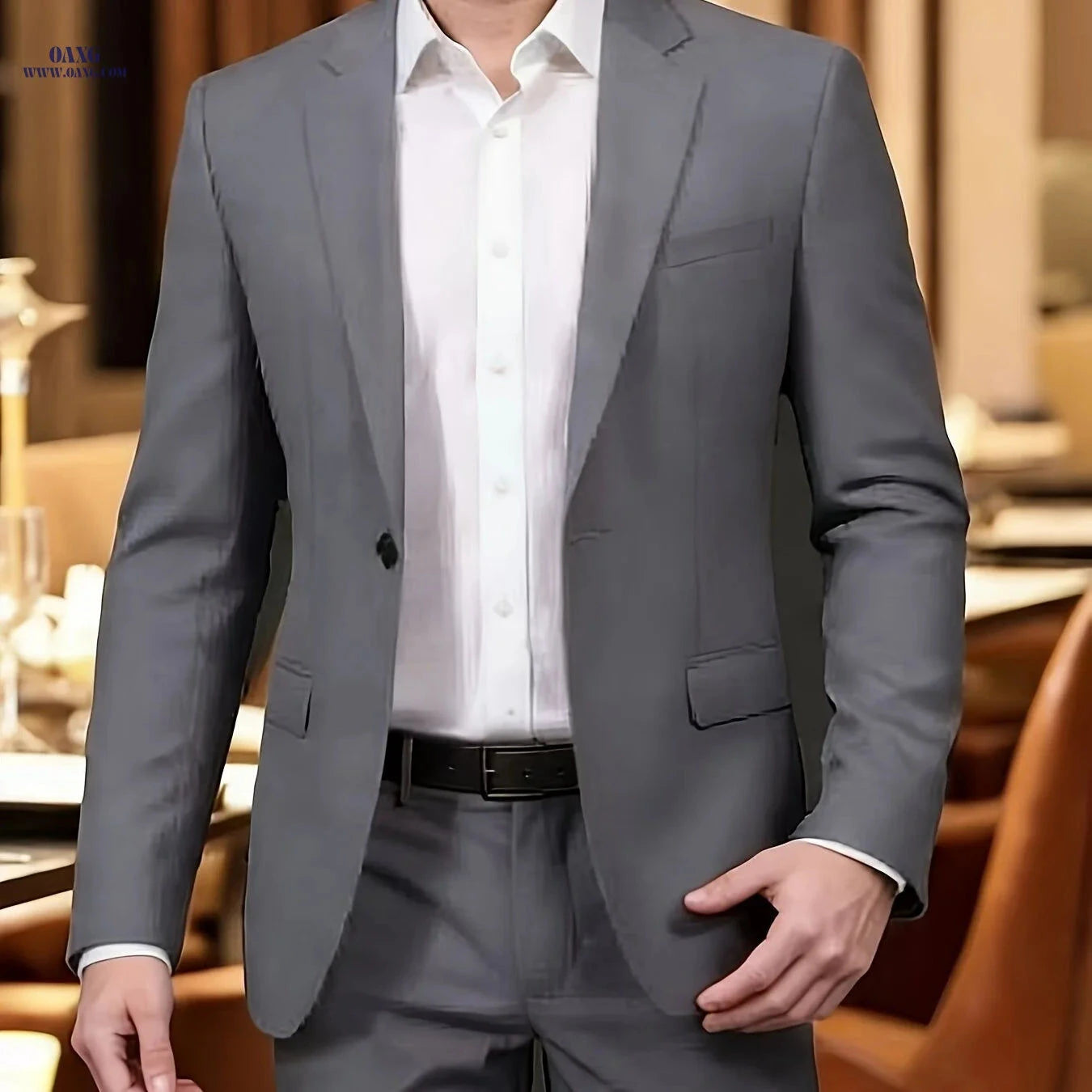Sophisticated One-Button Suit Set for Men - Jacket and Trousers   OAXG 
