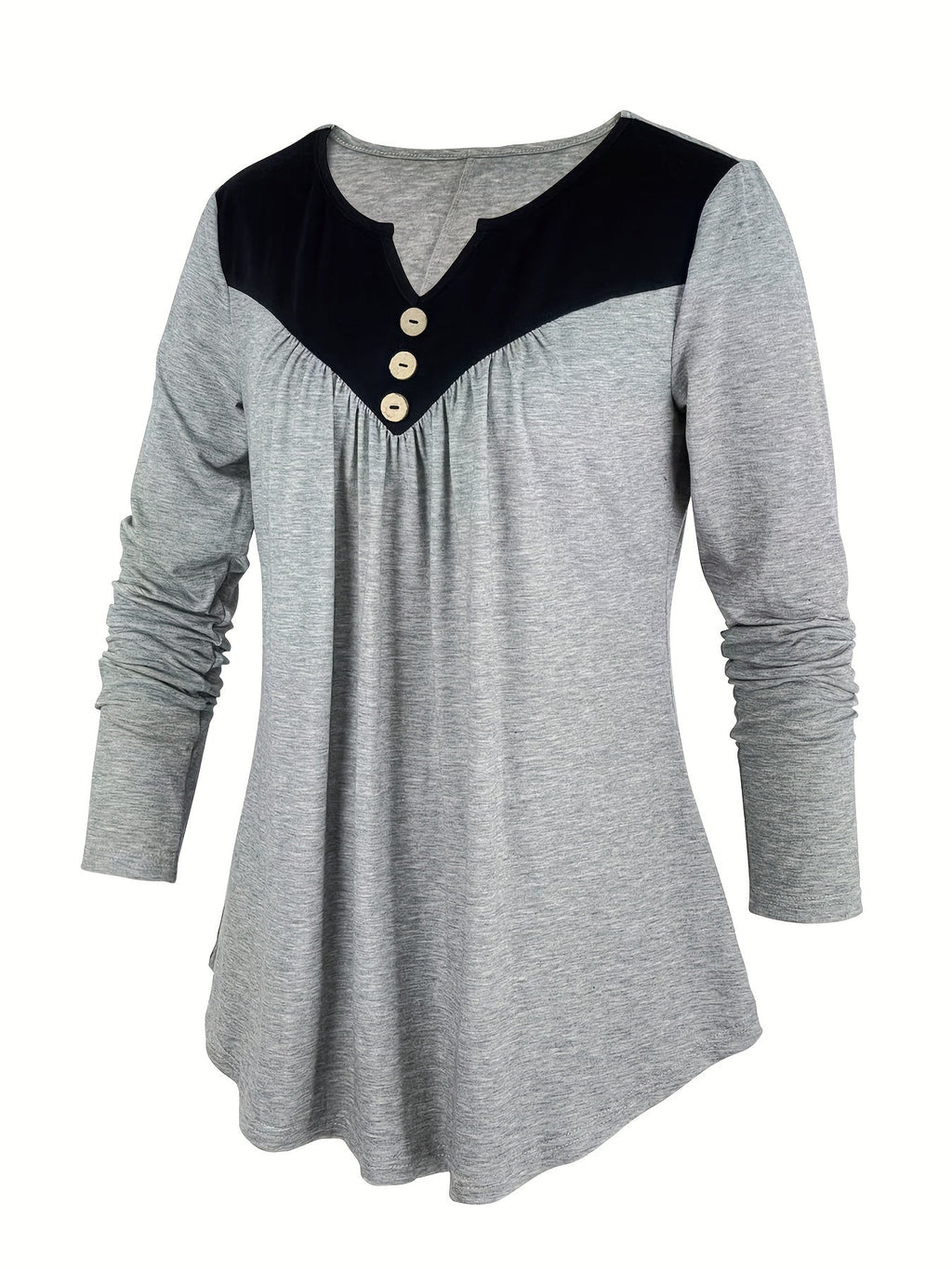 Specially Designed Women's Fashion Elegant Solid Color Contrast Long Sleeve T-shirt, Long Top for Ladies   OAXG Light Grey / S