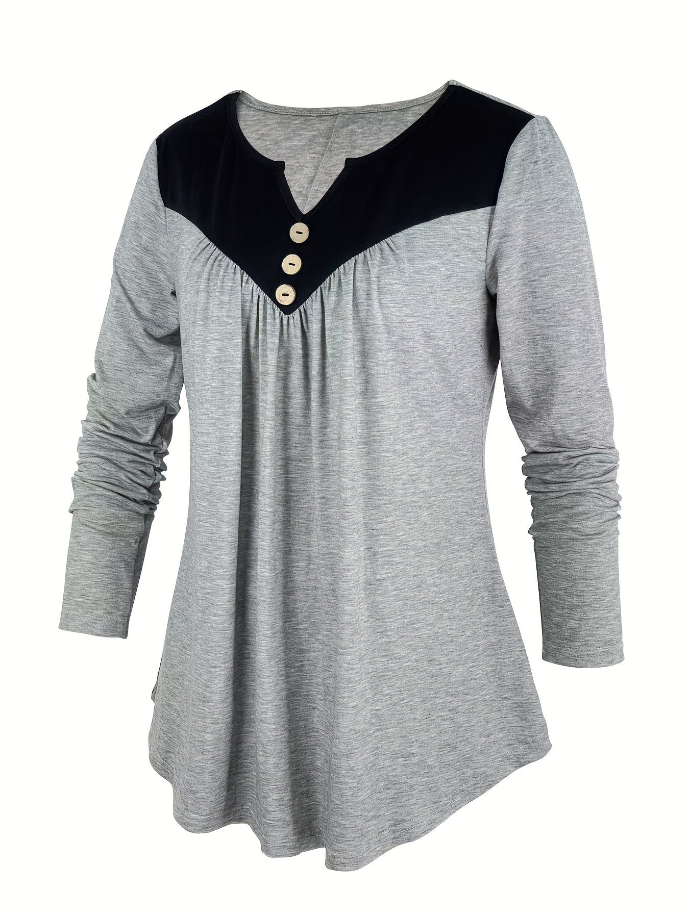 Specially Designed Women's Fashion Elegant Solid Color Contrast Long Sleeve T-shirt, Long Top for Ladies   OAXG Light Grey / S