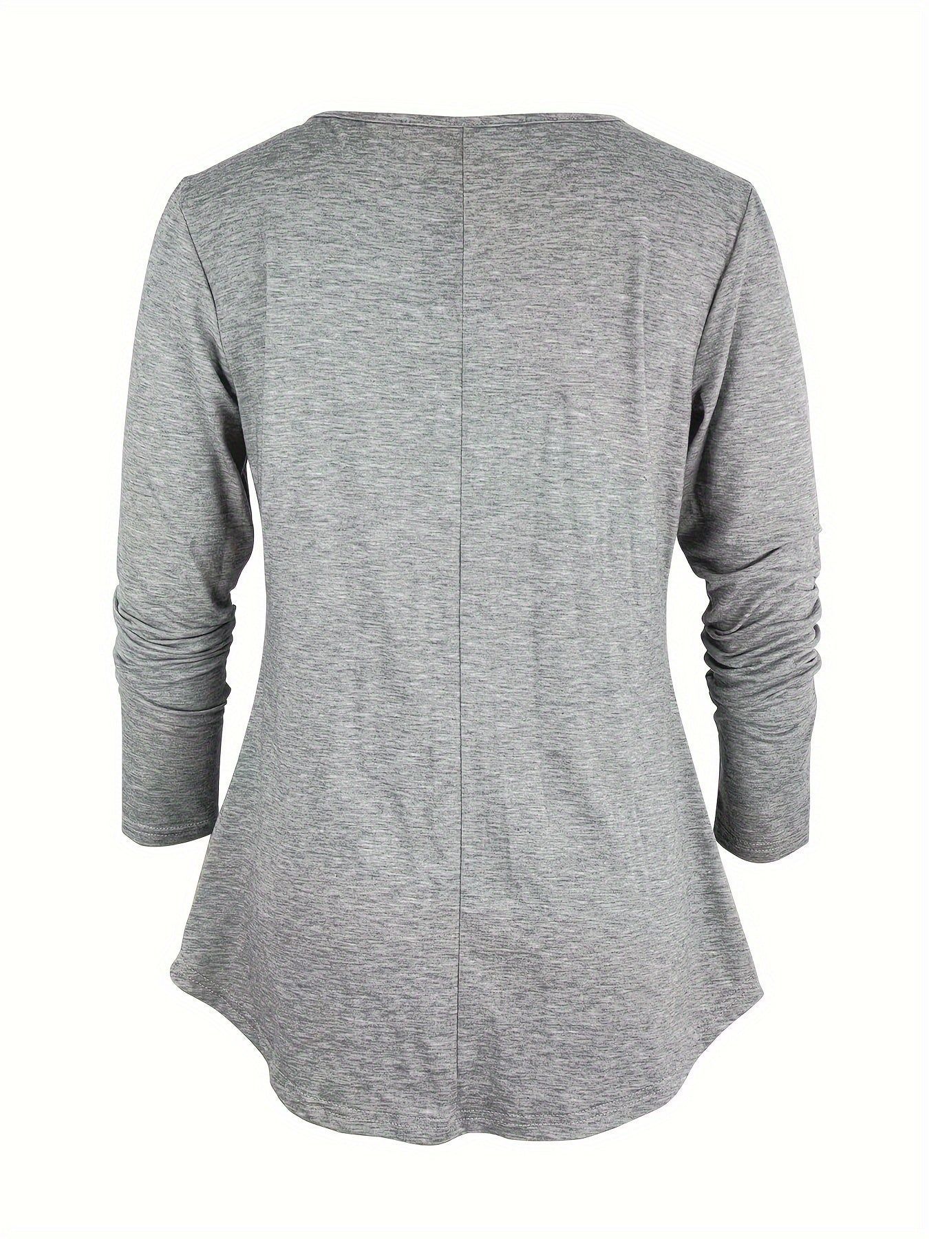 Specially Designed Women's Fashion Elegant Solid Color Contrast Long Sleeve T-shirt, Long Top for Ladies   OAXG Light Grey / S