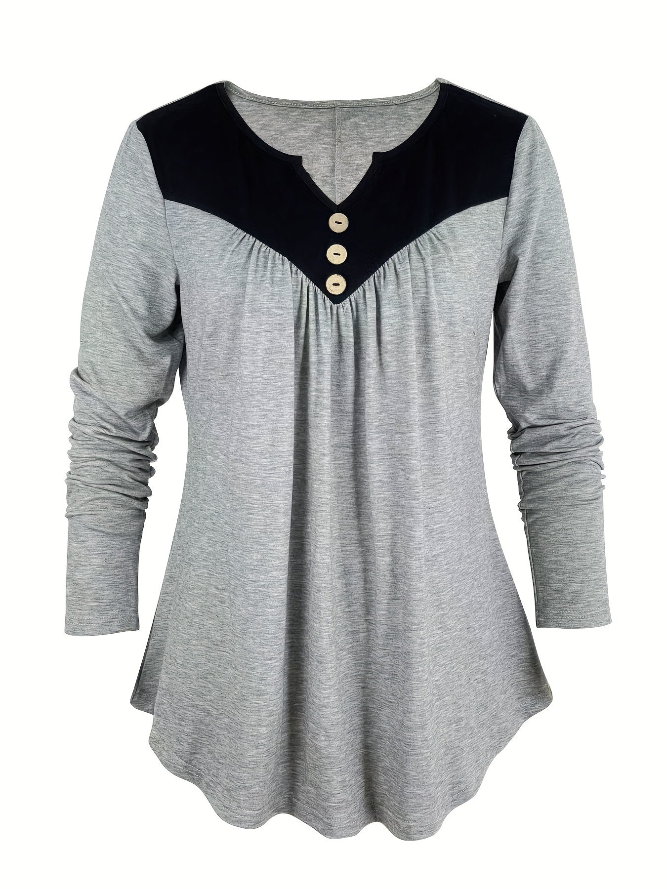 Specially Designed Women's Fashion Elegant Solid Color Contrast Long Sleeve T-shirt, Long Top for Ladies   OAXG Light Grey / S