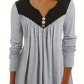 Specially Designed Women's Fashion Elegant Solid Color Contrast Long Sleeve T-shirt, Long Top for Ladies   OAXG Light Grey / S
