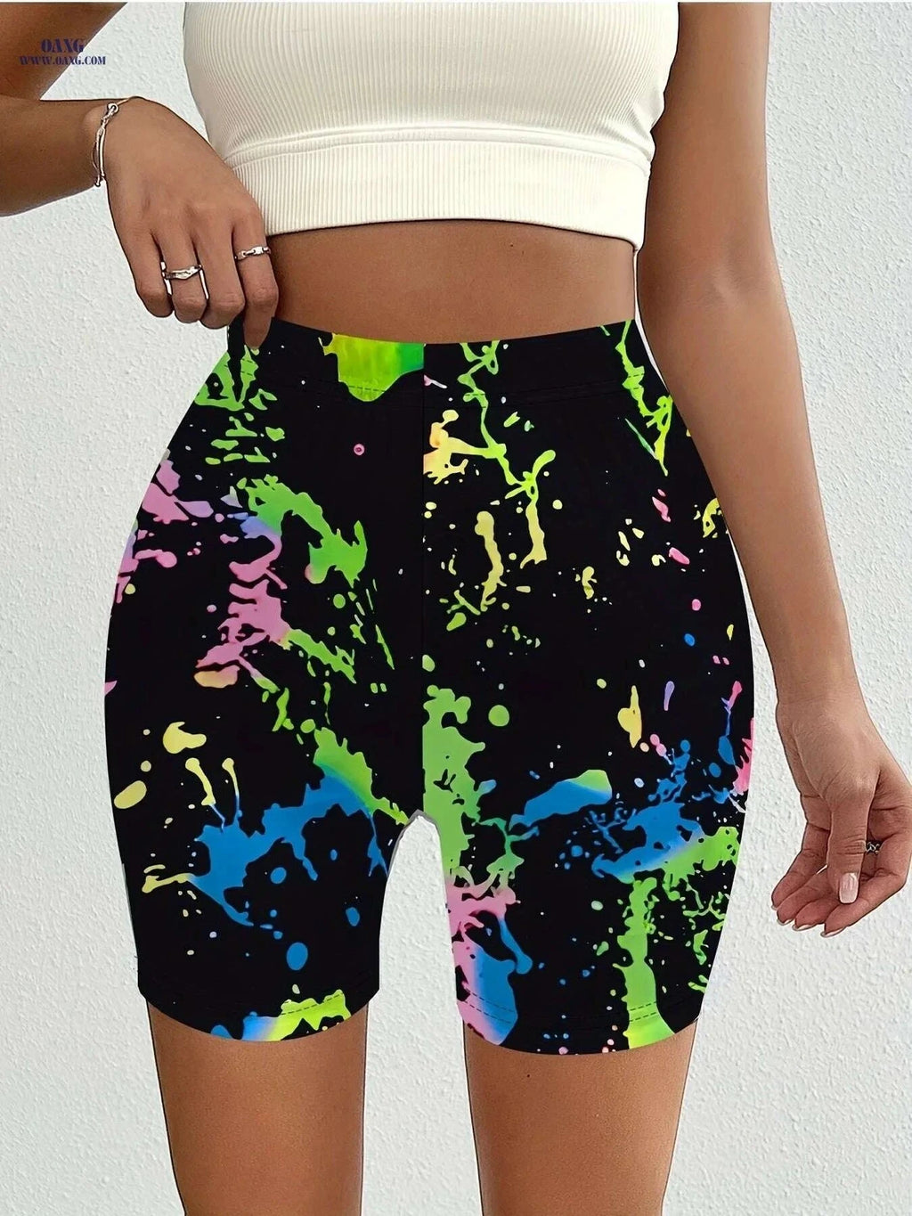 Splashed Ink Printed Motorcycle Shorts - Trendy Tie Dye for All Seasons   OAXG Black / S
