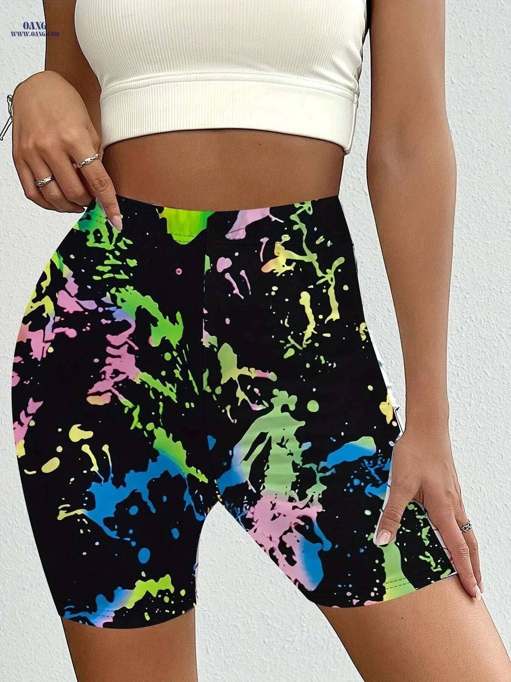 Splashed Ink Printed Motorcycle Shorts - Trendy Tie Dye for All Seasons   OAXG Black / S