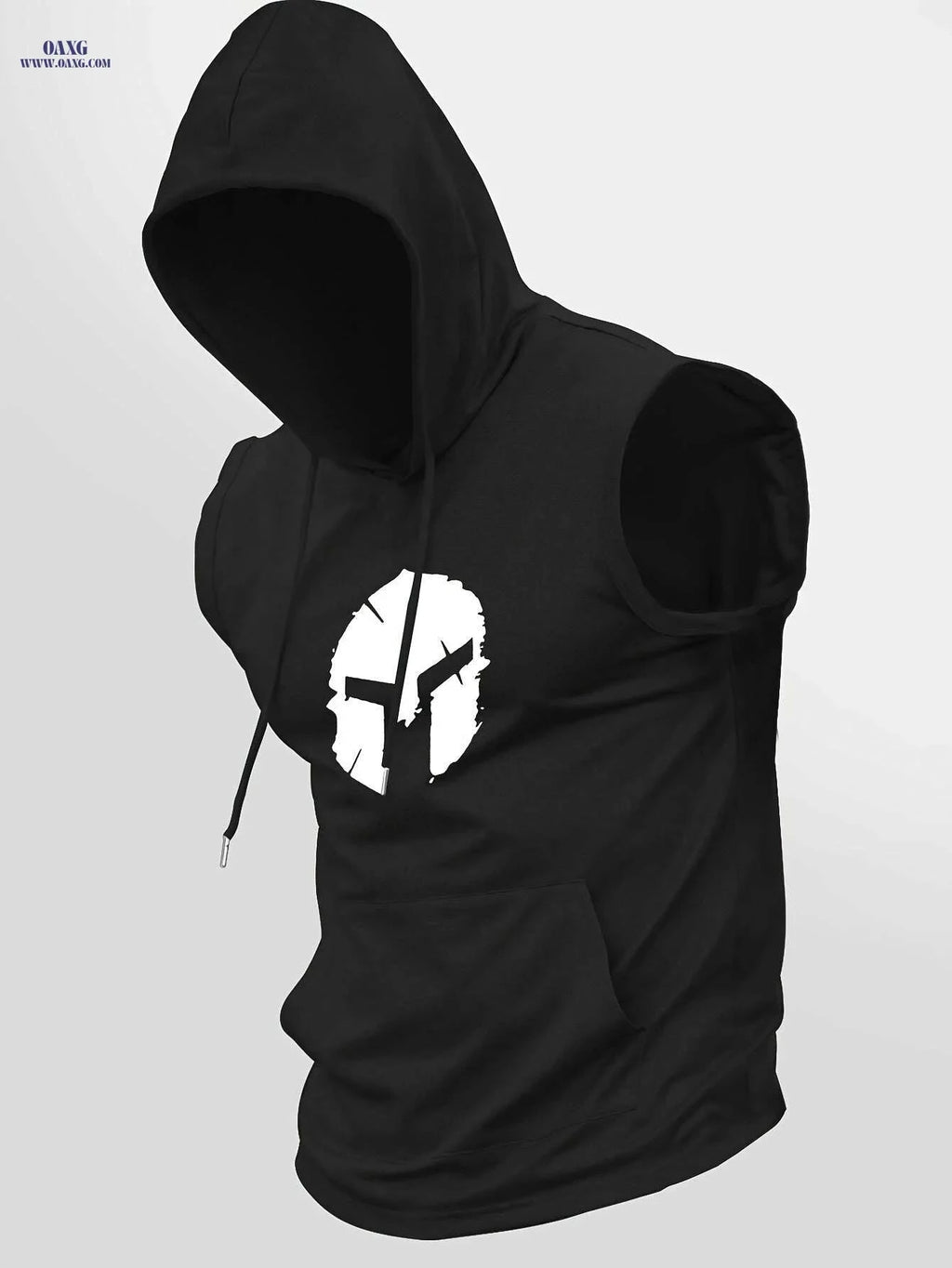 Sporty Sleeveless Hoodie for Men - Adjustable Drawstring & Spartan Print   OAXG Dark Green / S